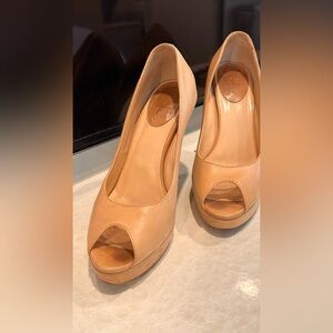 Cole Haan Tan Peep-Toe Heels with Platform Sole